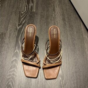 ALOHAS Women's Tan and Brown Strappy Heels